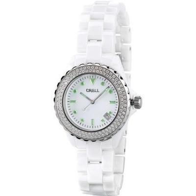 CRELL Montre pour femme c&eacute;ramique et strass blanche