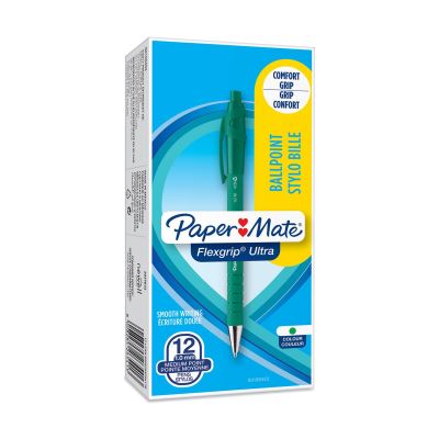 PAPERMATE Lot de 2 - Paper Mate Flexgrip Ultra RT Stylo bille r&eacute;tractable pointe moyenne 1 mm vert
