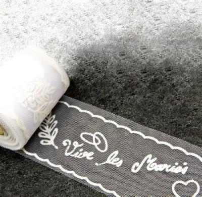 MES VERRINES Tulle Vive les mari&eacute;s 8 cm x 10 m-blanc
