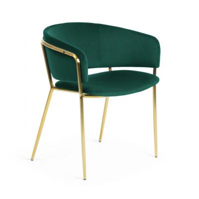 Kave Home - Chaise Runnie velours vert et pieds en acier dor&eacute;
