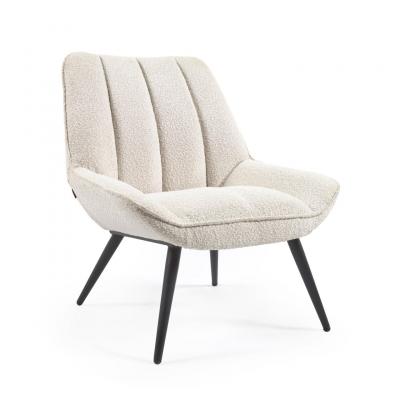 LF Marlina - Fauteuil en tissu bouclette et m&eacute;tal - Couleur - Blanc