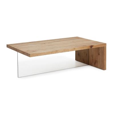 Kave Home - Table basse Tulsi en ch&ecirc;ne massif et verre 120 x 70 cm