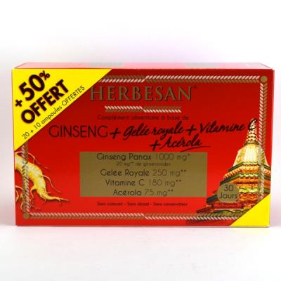 HERBESAN  Ginseng Gel&eacute;e Royale 20 ampoules + 10 Offertes