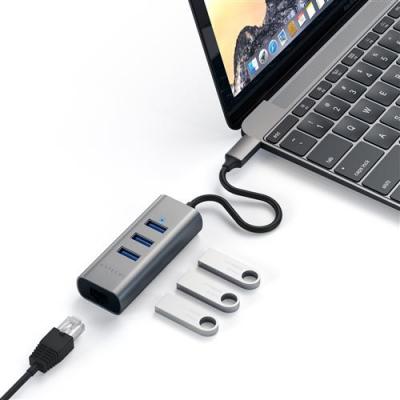 SATECHI  Type-C 2-in-1 3 Port USB 3.0 Hub & Ethernet space gray