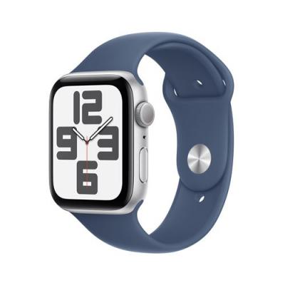 Apple Watch SE GPS 44 mm Bo&icirc;tier en Aluminium Argent avec Bracelet Sport Denim M/L 