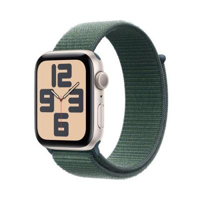 Apple Watch SE GPS 44 mm Bo&icirc;tier en Aluminium Lumi&egrave;re Stellaire avec Boucle Sport Vert lacustre 