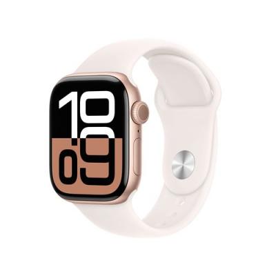 Apple Watch Series 10 GPS 42mm Bo&icirc;tier en Aluminium Rose Gold avec Bracelet Sport Rose Tendre S/M 
