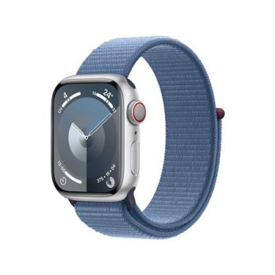 Apple Watch Series 9 GPS + Cellular 41 mm, bo&icirc;tier en aluminium argent&eacute; avec boucle Sport Bleu hiver 