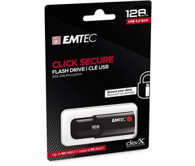 EMTEC Cl&eacute; USB 3.2 Gen 1  Click Secure 128 Go Noir 
