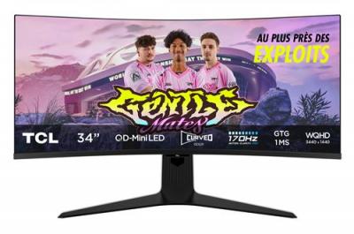 TCL Ecran PC  Gaming incurv&eacute; 34R83Q WQHD Qled Mini LED 170hz