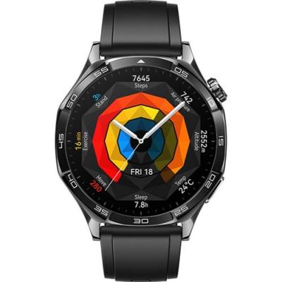 HUAWEI Montre connect&eacute;e  Watch GT 5 46 mm acier inoxydable avec bracelet en fluoro&eacute;lastom&egrave;re Noir 