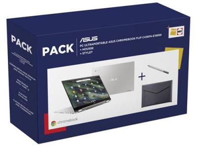 ASUS PC portable  Pack ChromeBook Flip C436FA-E19999 Gris + Housse de protection + Stylet