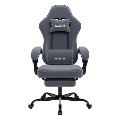GENERIQUE chaise gaming ergonomique avec repose-pieds, support lombaire et hauteur r&eacute;glable - Gris