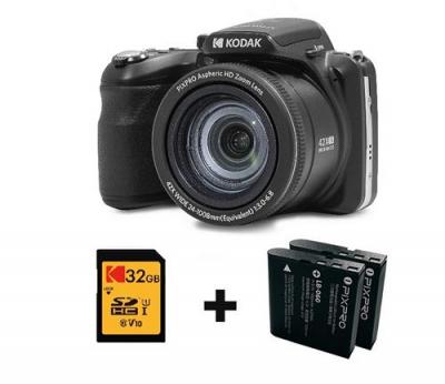 KODAK Appareil photo num&eacute;rique  PIXPRO AZ425 Noir + seconde batterie type LB060 + carte m&eacute;moire 32 Go