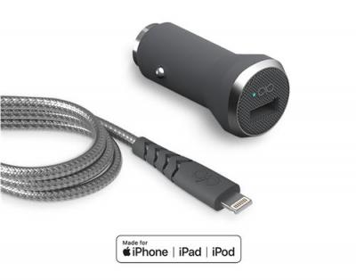 FORCE POWER Kit chargeur voiture rapide et c&acirc;ble 1.2m renforc&eacute; USB/Lightning C89 