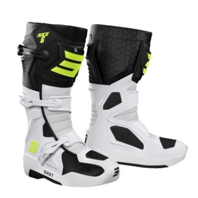 SHOT  Bottes moto cross  Race 6 noir blanc neon jaune 42