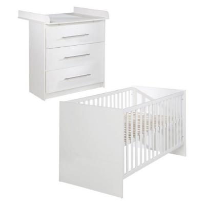 ROBA Chambre B&eacute;b&eacute; Duo  - Maren - Lit &Eacute;volutif 70x140 cm + Commode &agrave; Langer Compacte - Blanc 