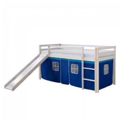 HOMESTYLE4U Lit mi-hauteur avec rideaux et toboggan bleu 1465