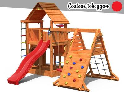 Aire de jeux Big Leader Spider + Bac &agrave; sable + Corde + Toboggan Rouge - Fungoo