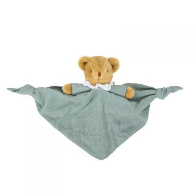 TROUSSELIER Ours triangle doudou avec hochet 20cm - coton bio celadon