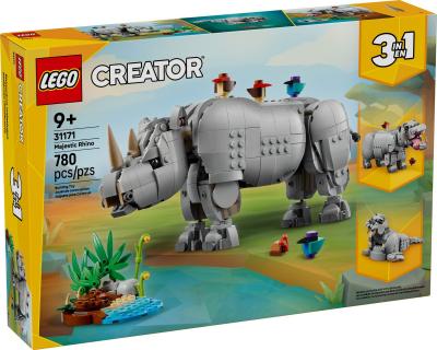 LEGO Creator 3 en 1 31171 Animaux sauvages : le rhinoc&eacute;ros majestueux et les oiseaux