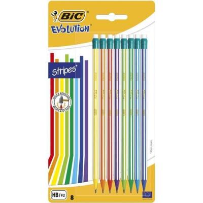 Bic evolution stripes crayons &agrave; papier avec gomme - lot de 8