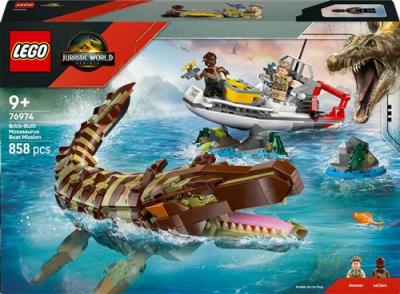 LEGO&reg; Jurassic World 76974 Le bateau en mission et le mosasaure en briques 