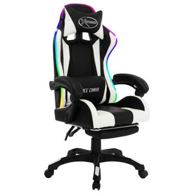  Fauteuil gamer avec LED RVB - Blanc et Noir
