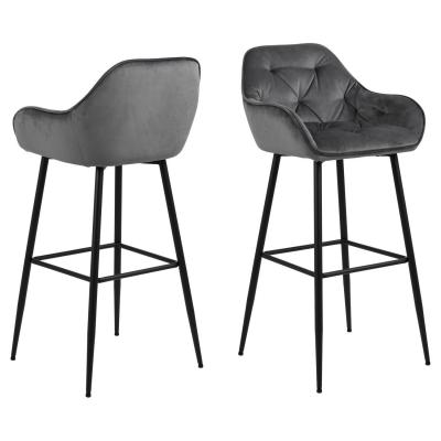 Lot de 2 tabourets de bar en tissu et m&eacute;tal - gris