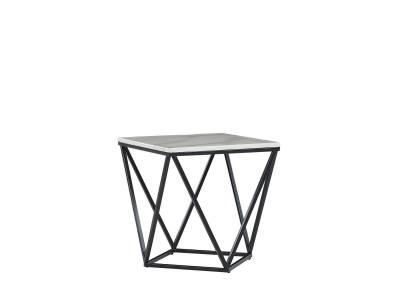 Table appoint carr&eacute;e effet marbre blanc / pied noir 50 x 50 cm MALIBU
