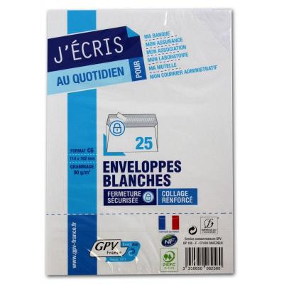 GPV 25 Enveloppes Blanches - C6 - 114x162 Mm - 90g - 