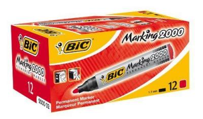 BIC  Marqueur permanent Pointe ogive Corps plastique Encre &agrave; base d'alcool Rouge Lot de 12