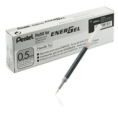 PENTEL  Energel Lot De 12 Recharges Encre Gel 0,5 Mm Pour Rollers Energel  Bln75/Bln105/Bl625 Noir