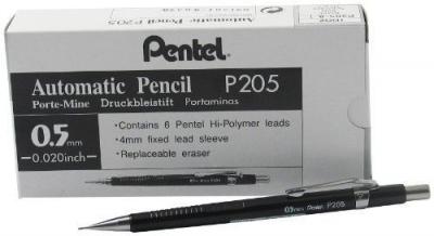 PENTEL  P 205 Lot de 12 Porte-mines 0,5 mm avec Canon fixe 4 mm Noir