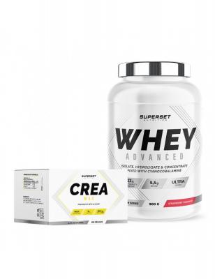 SUPERSET NUTRITION Programme Prise De Muscle Sec Avanc&eacute; - 100% Whey Proteine Advanced 900g Fraise Yogourt - Cr&eacute;a Max