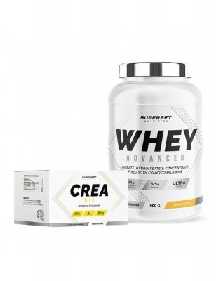 SUPERSET NUTRITION Programme Prise De Muscle Sec Avanc&eacute; - 100% Whey Proteine Advanced 900g Banana Split - Cr&eacute;a Max