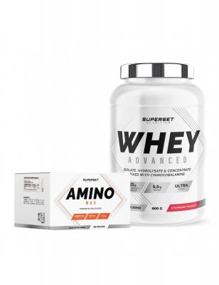 SUPERSET NUTRITION Programme Prise De Muscle Sec D&eacute;butant - 100% Whey Proteine Advanced 900g Fraise Yogourt - Amino Max