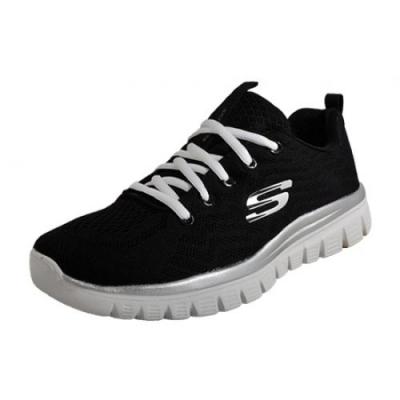 SKECHERS  Femme Graceful-Get Connected Baskets, Noir Mesh Blanc Trim, 37 EU