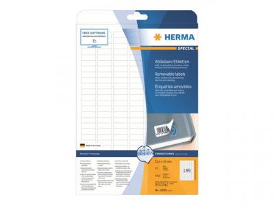 HERMA  Removable Labels 25.4x10 Mm 25 Sheets Din A4 4725 Units Blanc