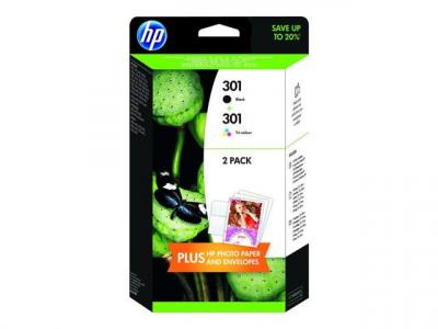 HP  301 - Pack de 2 - noir, couleur (cyan, magenta, jaune) - original - cartouche d'encre