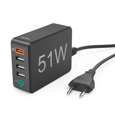 HAMA Chargeur rapide 5 ports, 1 x QC 3.0, 3 x USB-A, 1 x USB-C PD, 51 W, nr