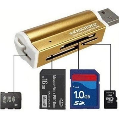 STRA&SZLIG;E TECH USB Tout en un Lecteur de carte m&eacute;moire Pour Micro SD MMC SDHC TF M2 Memory Stick Or 