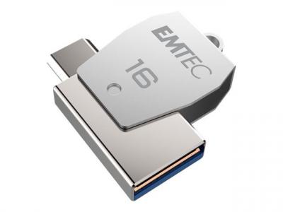 EMTEC BASF Cl&eacute; USB 16Go EMTEC 2en1 Dual micro-USB T250 chrom&eacute;e 