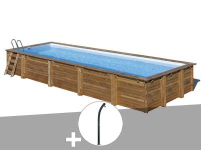 GRE Kit piscine bois Gr&eacute; Mint 10,10 x 4,18 x 1,46 m + Douche