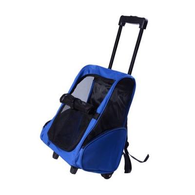 PAWHUT  - 2 en 1 trolley chariot sac &agrave; dos sac de transport &agrave; roulettes pour chien chat - Bleu