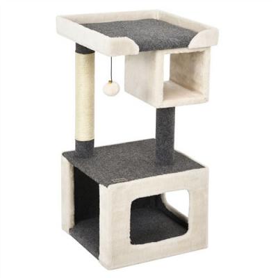 COSTWAY arbre &agrave; chat giantex avec poteau en sisal et balle en peluche, blanc+gris 42x42x80cm, pour jeux et repos des chats, charge max 15KG 