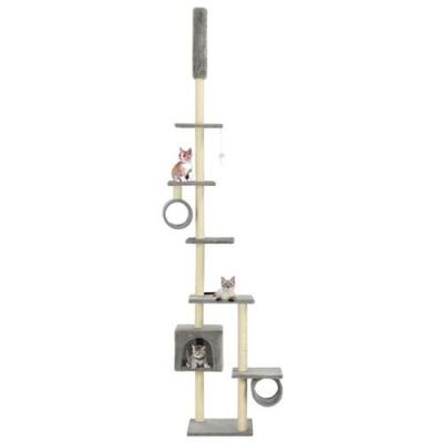 HELLOSHOP26 Arbre &agrave; chat griffoir grattoir niche jouet animaux peluch&eacute; en sisal 260 cm gris 3702111 