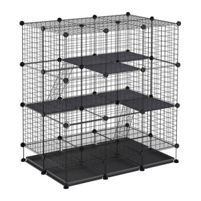 PAWHUT  Cage parc enclos rongeurs modulable dim. L 111 x l 75 x H 119 cm 3 niveaux 4 portes fil m&eacute;tallique noir