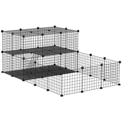 PAWHUT Cage parc enclos rongeurs modulable dim. L 175 x l 105 x H 70 cm 2 niveaux 2 portes rampe r&eacute;sine PP fil m&eacute;tallique noir