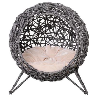 PAWHUT Panier chat r&eacute;sine tress&eacute;e gris